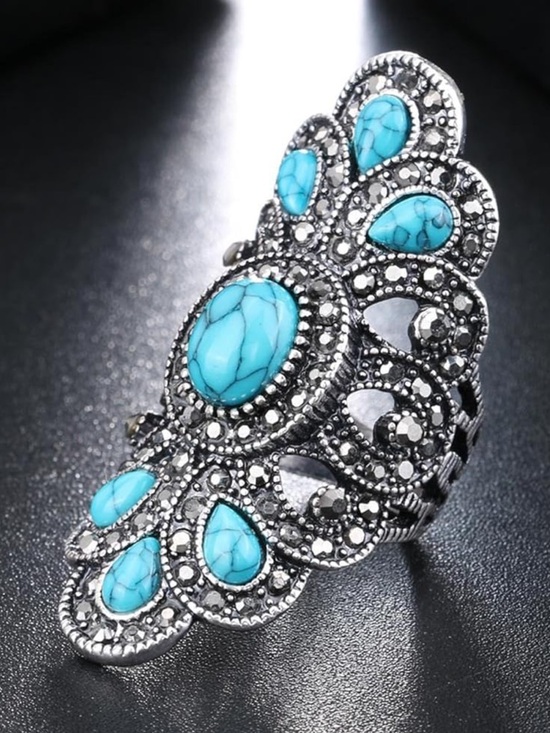 Anthropologie Jewelry - Elegant Turquoise Silver Ring Size 8